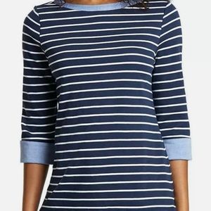 Nautica 3/4 Sleeve Top with Cuff - Navy/White